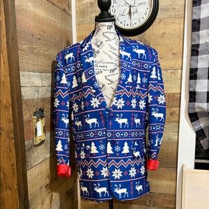 OppoSuits Blue Festive Pattern Jacket